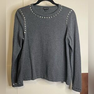 Minnie Rose Women’s Size M Charcoal Studded Long Sleeve Sweater